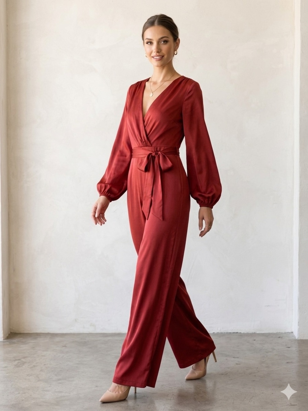 Gorgeous Long Sleeve Jumpsuit in Burgundy